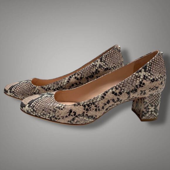 Sz 7.5M KATE SPADE Beverly Pale Vellum Snake Print Leather Block Heel Pumps EUC - Picture 3 of 8